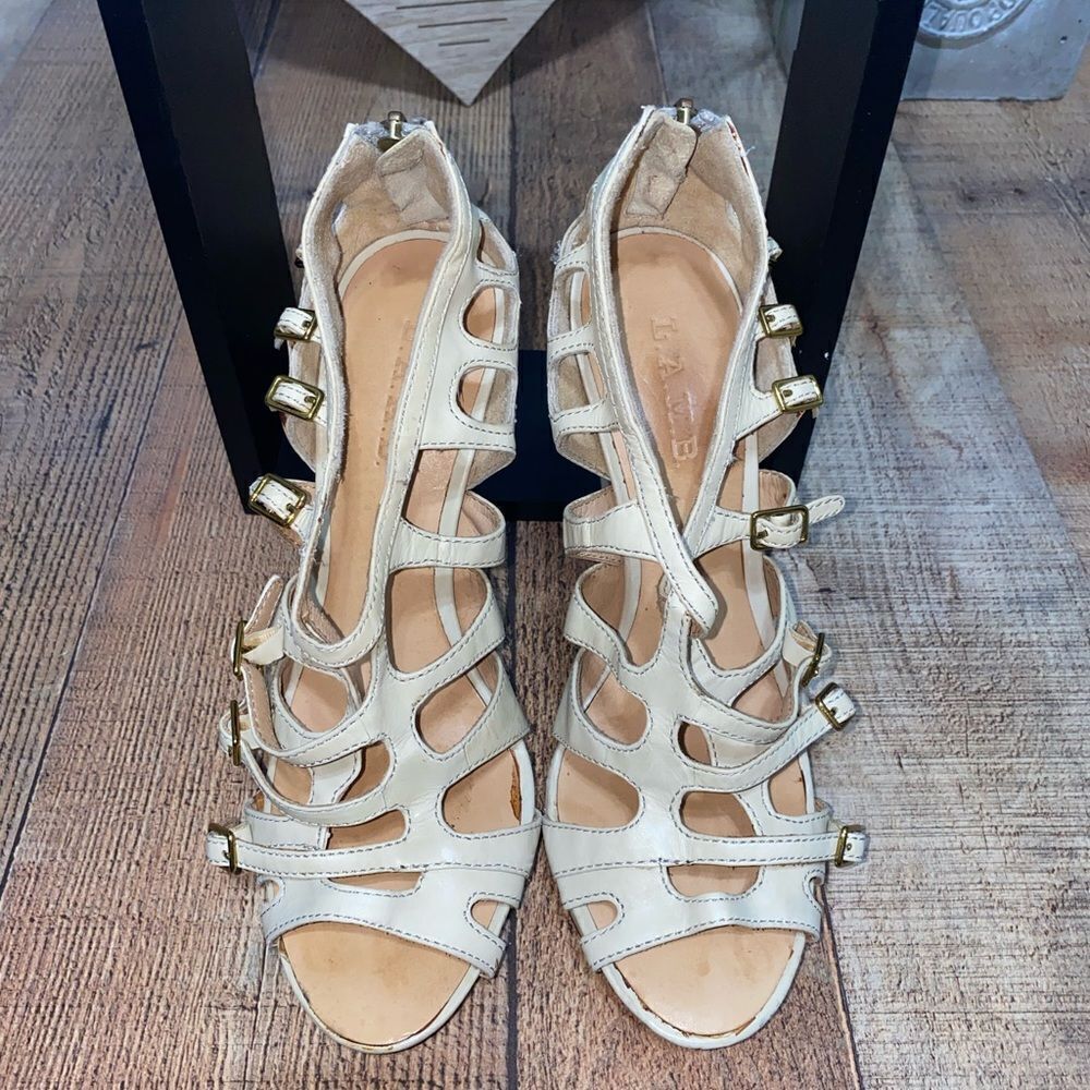 $325 L.A.M.B LAMB DAVIN Natural Leather Designer Fashion Strappy Pumps 10 - Picture 12 of 13